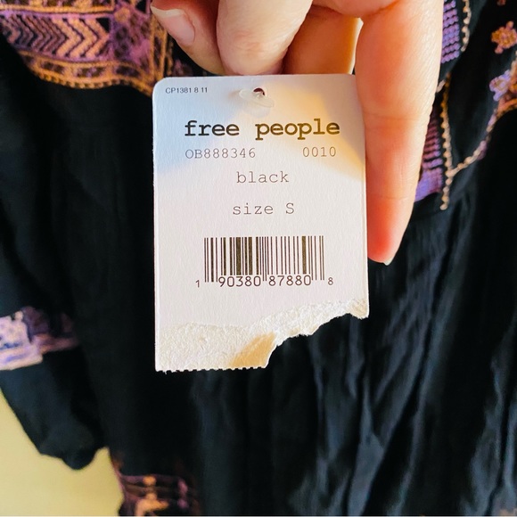 FREE PEOPLE NWT Black Dress Rhiannon Embroidered Mini Long Sleeve - Picture 8 of 11